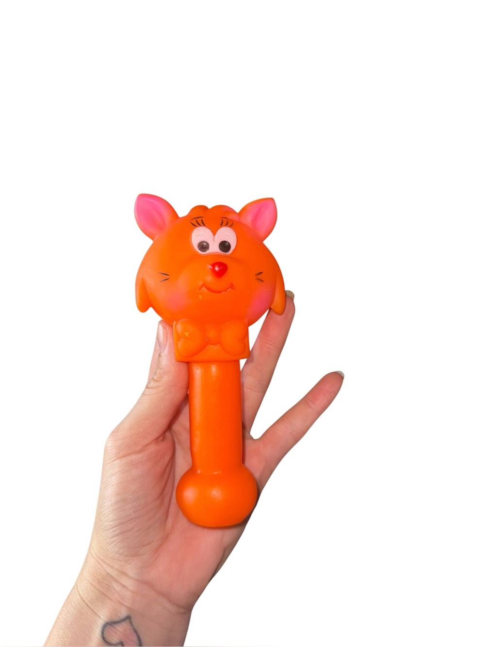 Vintage orange kitty rubber baby toy